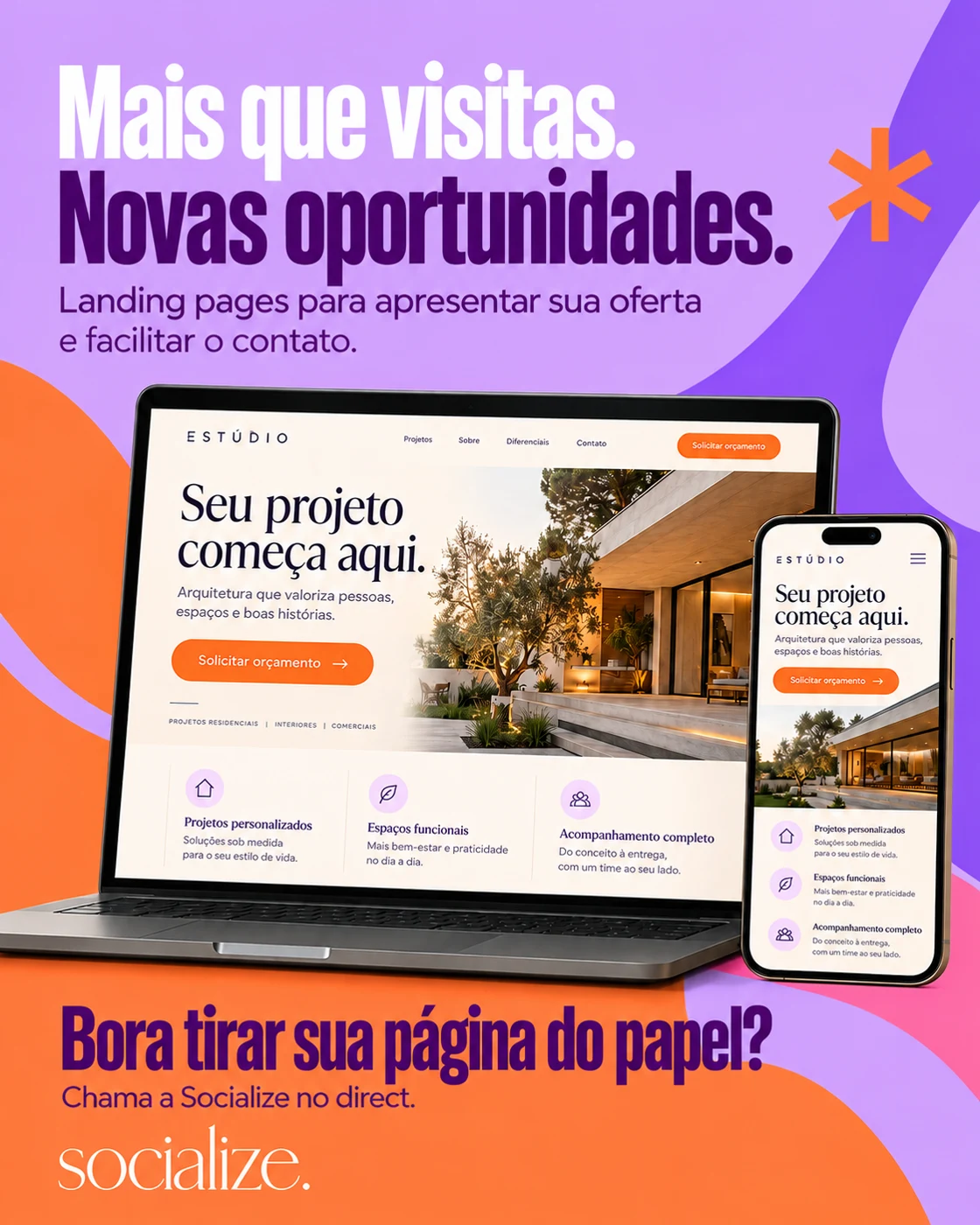 Conceito de landing page de arquitetura adaptada para computador e celular